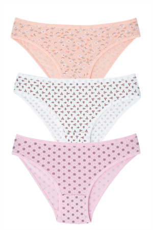 Kadın Karışık Renkli Desenli Külot 3'lü Paket Pamuklu Esnek Kumaş - Angelino