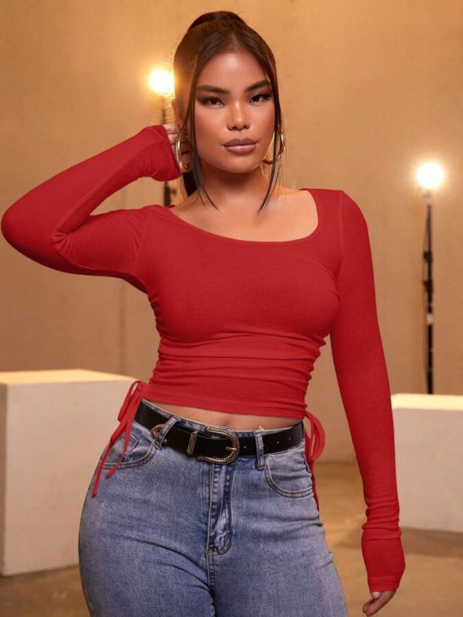 Kadın Kırmızı Kaşkorse Kumaş Bluz - 3