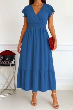 Kadın Kısa Kelebek Kollu Kruvaze Yakalı Beli Lastikli Aerobin Elbise - ANGELINO BuyukBedeniz