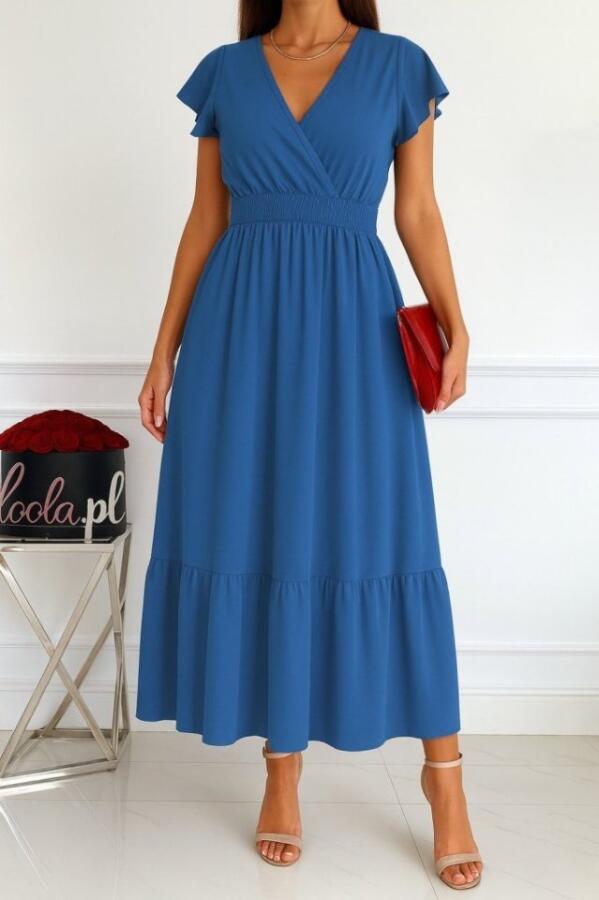 Kadın Kısa Kelebek Kollu Kruvaze Yakalı Beli Lastikli Aerobin Elbise - 1