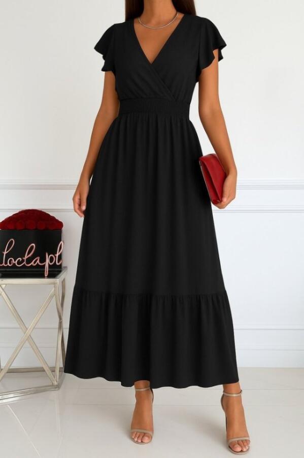 Kadın Kısa Kelebek Kollu Kruvaze Yakalı Beli Lastikli Aerobin Elbise - 1