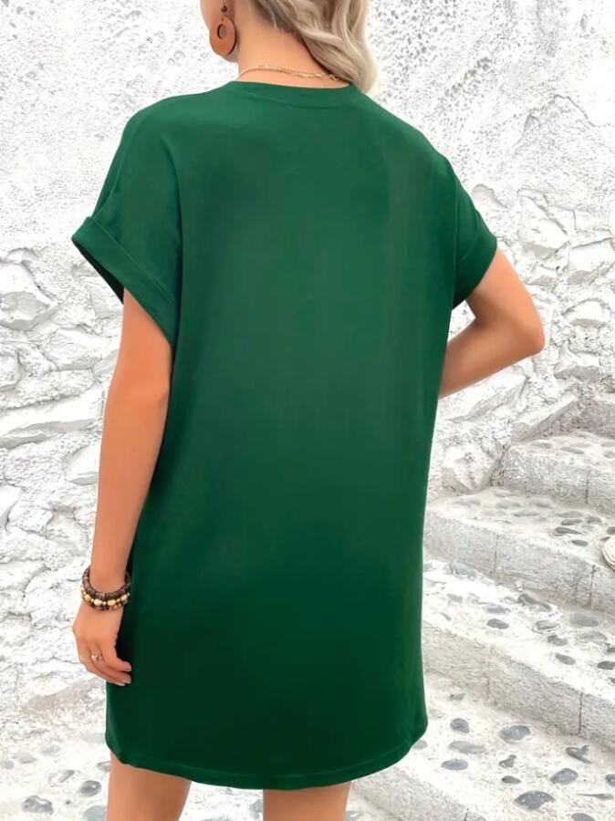 Kadın Kısa Kollu Bisiklet Yaka Cepli Kelebek Baskılı Viskon Elbise - 2