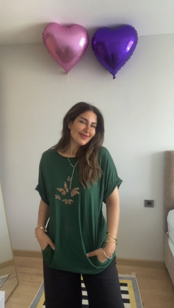 Kadın Kısa Kollu Bisiklet Yaka Cepli Kelebek Baskılı Viskon Elbise - ANGELINO BuyukBedeniz