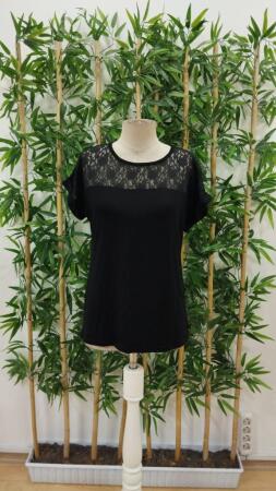 Kadın Kısa Kollu Bisiklet Yaka Dantel Detaylı Viskon Bluz - 6