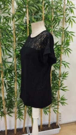 Kadın Kısa Kollu Bisiklet Yaka Dantel Detaylı Viskon Bluz - 7