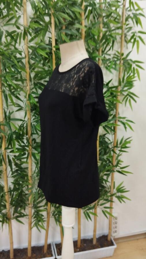 Kadın Kısa Kollu Bisiklet Yaka Dantel Detaylı Viskon Bluz - 7