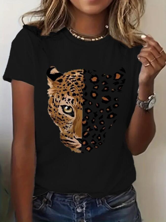 Kadın Kısa Kollu Bisiklet Yaka Desenli Viskon Bluz - 1