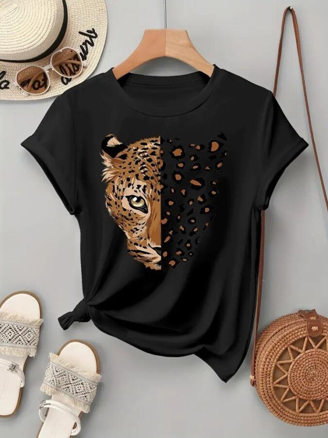 Kadın Kısa Kollu Bisiklet Yaka Desenli Viskon Bluz - 3