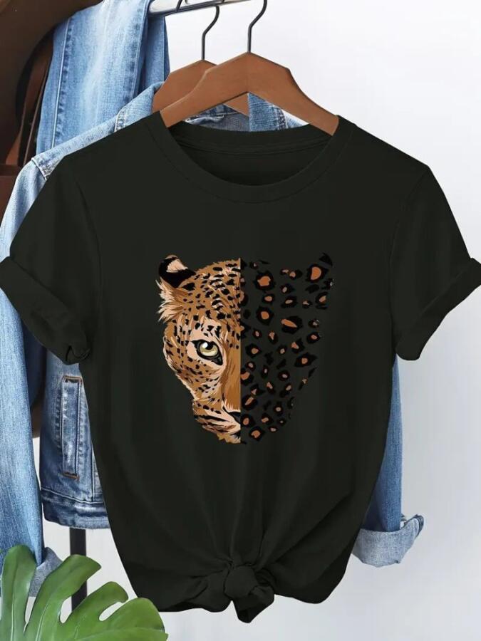 Kadın Kısa Kollu Bisiklet Yaka Desenli Viskon Bluz - 4