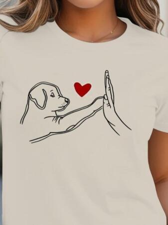 Kadın Kısa Kollu Bisiklet Yaka Köpek Baskılı Viskon Bluz - 2