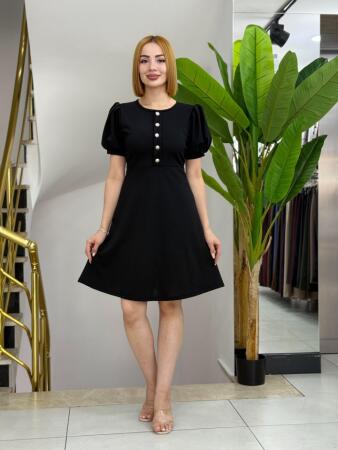 Kadın Kısa Kollu Bisiklet Yaka önden Düğmeli Ithal Krep Elbise - ANGELINO BuyukBedeniz