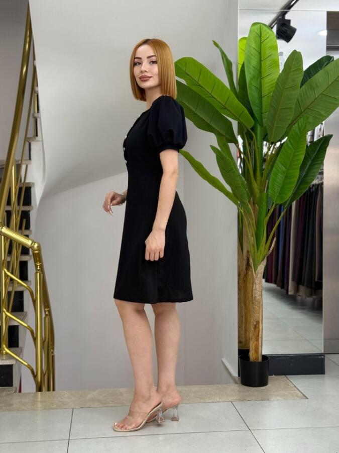 Kadın Kısa Kollu Bisiklet Yaka önden Düğmeli Ithal Krep Elbise - 2