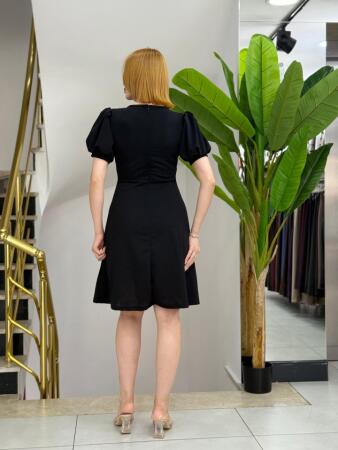 Kadın Kısa Kollu Bisiklet Yaka önden Düğmeli Ithal Krep Elbise - 3