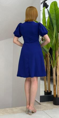 Kadın Kısa Kollu Bisiklet Yaka önden Düğmeli Ithal Krep Elbise - 3