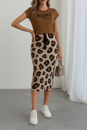 Kadın Kısa Kollu Bisiklet Yaka Viskon Bluz Desenli Dalgıç Etek Ikili Takım - ANGELINO BuyukBedeniz