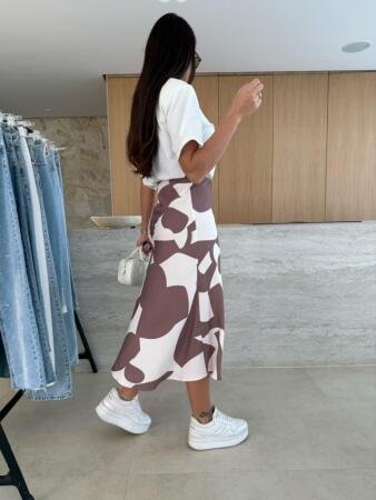 Kadın Kısa Kollu Bisiklet Yaka Viskon Bluz Ve Desenli Süprem Etek Ikili Takım - 4