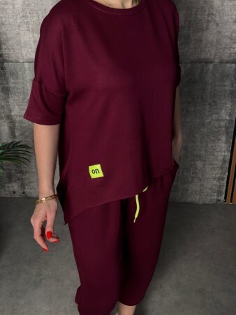 Kadın Kısa Kollu Bisiklet Yaka Viskon Iki Iplik Bluz Ve Pantolon Ikili Takım - 2