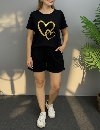 Kadın Kısa Kollu Bisiklet Yaka Viskon Iki Iplik Bluz Ve Short Ikili Takım - ANGELINO BuyukBedeniz