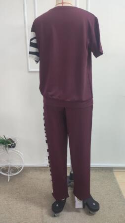 Kadın Kısa Kollu Bisiklet Yaka Zebra Desen Bluz Ve Pantolon Ikili Takım - 6