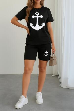 Kadın Kısa Kollu çapa Baskılı Viskon Ikili Takım - ANGELINO BuyukBedeniz