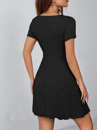 Kadın Kısa Kollu Derin Büzgülü V Yakalı Viskon Elbise - 4