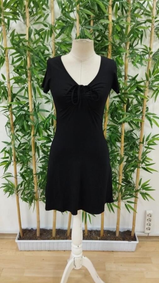 Kadın Kısa Kollu Derin Büzgülü V Yakalı Viskon Elbise - 6