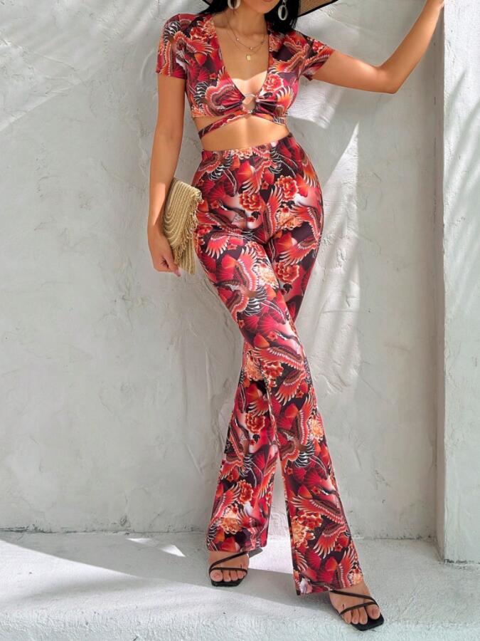 Kadın Kısa Kollu Desenli Takım - 2