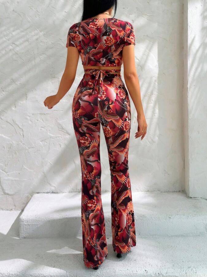 Kadın Kısa Kollu Desenli Takım - 4