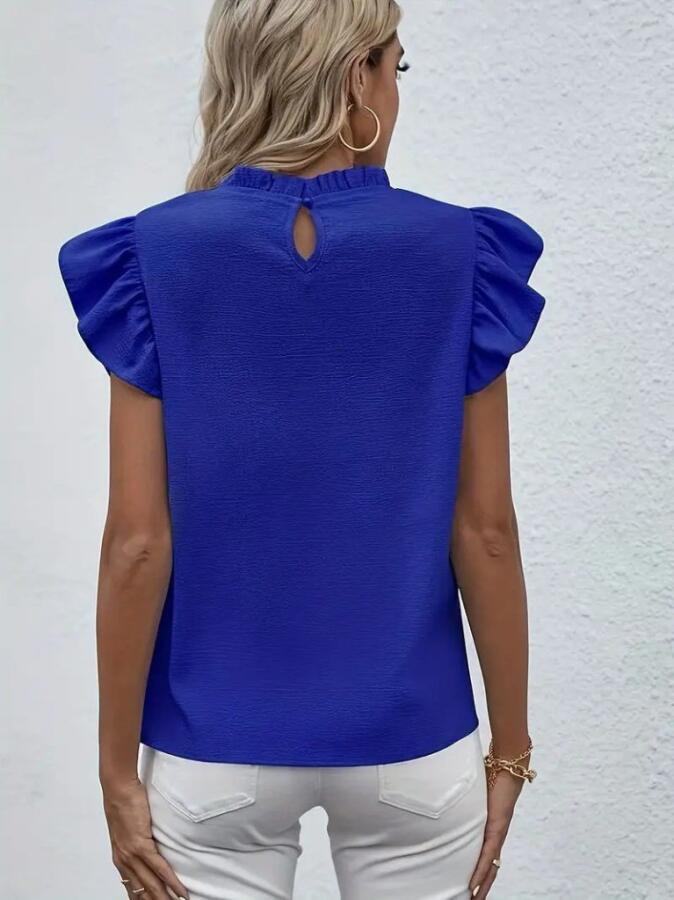 Kadın Kısa Kollu Fırfır Yakalı Bürümcük Bluz - 3