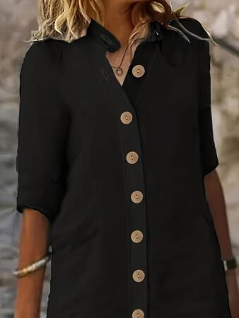 Kadın Kısa Kollu Hakim Yaka önden Düğmeli Kısa Müslim Elbise - ANGELINO BuyukBedeniz (1)