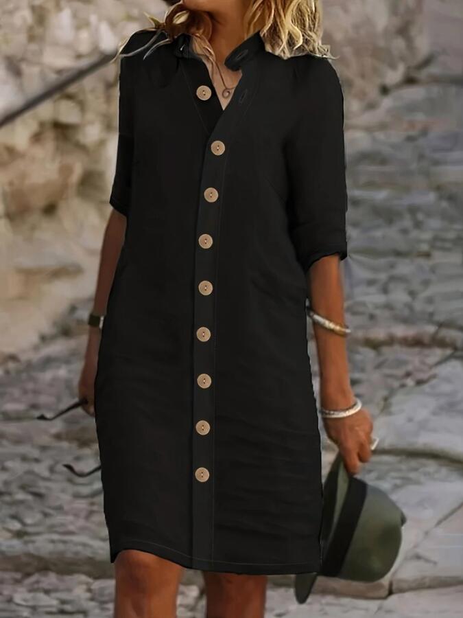 Kadın Kısa Kollu Hakim Yaka önden Düğmeli Kısa Müslim Elbise - 3
