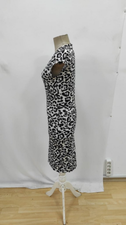 Kadın Kısa Kollu Kare Yakalı Leopar Desenli Dalgıç Elbise - 6
