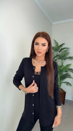 Kadın Kısa Kollu Kare Yakalı önden çapraz Kesim Detaylı Krep Elbise - 3