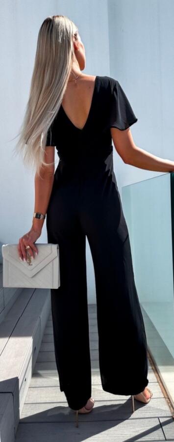 Kadın Kısa Kollu Kruvaze Yaka Sırt Dekolteli Pegasus Kumaş Tulum - 2