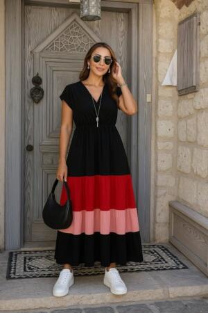 Kadın Kısa Kollu Kruvaze Yakalı çok Renkli Aerobin Elbise - ANGELINO BuyukBedeniz