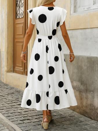 Kadın Kısa Kollu Kruvaze Yakalı Fırfırlı Süprem Elbise - 3