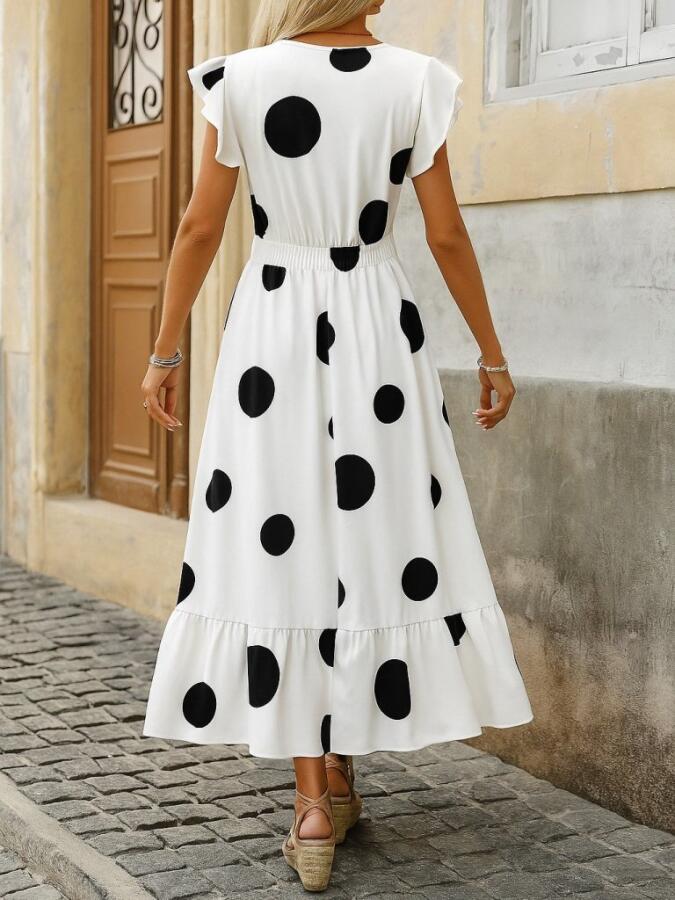 Kadın Kısa Kollu Kruvaze Yakalı Fırfırlı Süprem Elbise - 3