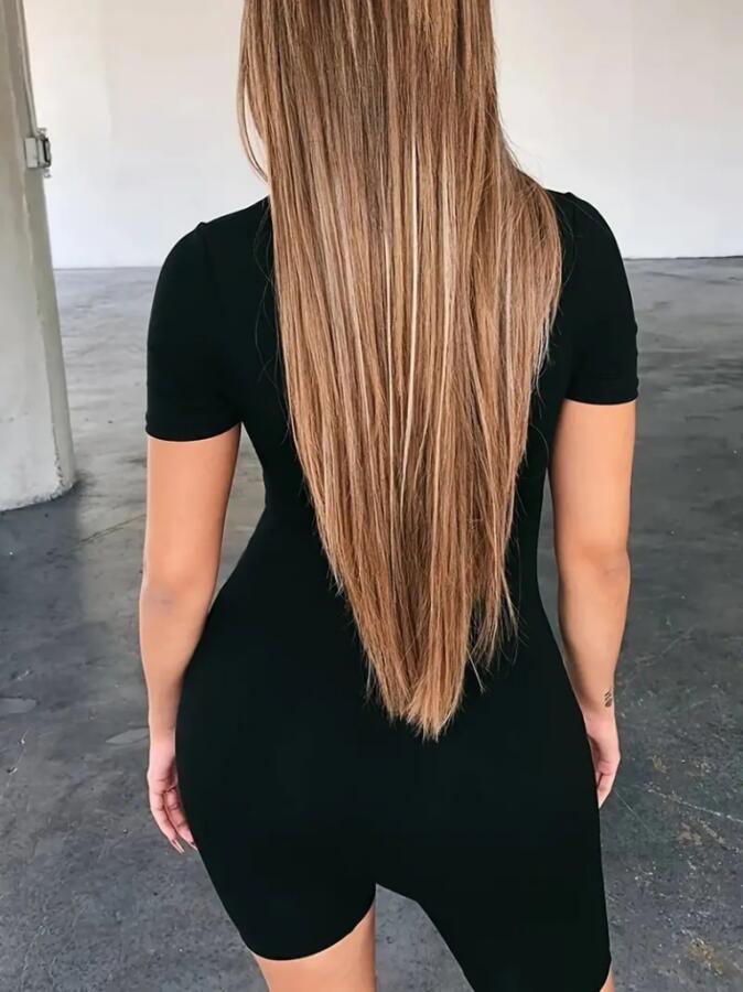 Kadın Kısa Kollu önü Fermuarlı Bodycon Dalgıç Tulum - 2