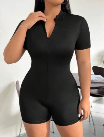Kadın Kısa Kollu önü Fermuarlı Bodycon Dalgıç Tulum - 3