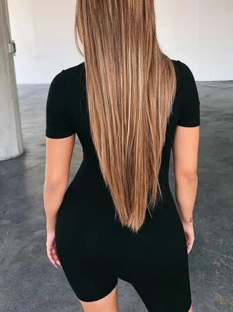Kadın Kısa Kollu önü Fermuarlı Bodycon Dalgıç Tulum - 6