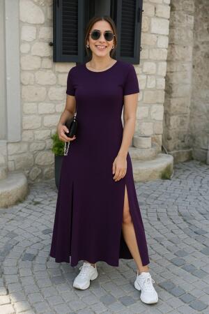 Kadın Kısa Kollu Sırt Dekolteli Yırtmaç Detaylı Viskon Elbise - ANGELINO BuyukBedeniz (1)