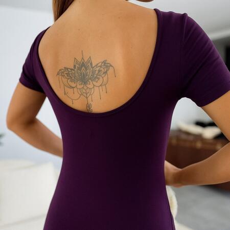 Kadın Kısa Kollu Sırt Dekolteli Yırtmaç Detaylı Viskon Elbise - 4