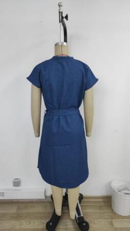 Kadın Kısa Kollu V Hakim Yaka Belden Kuşaklı Valencia Elbise - 7