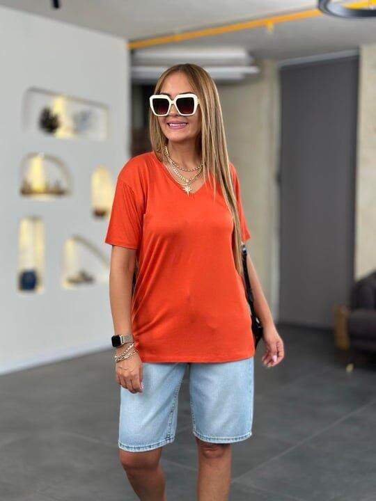 Kadın Kısa Kollu V Yaka Bluz - 3