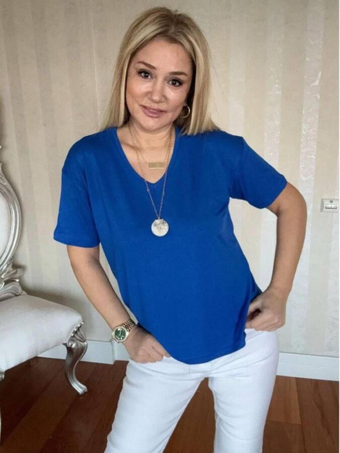 Kadın Kısa Kollu V Yaka Bluz - 1