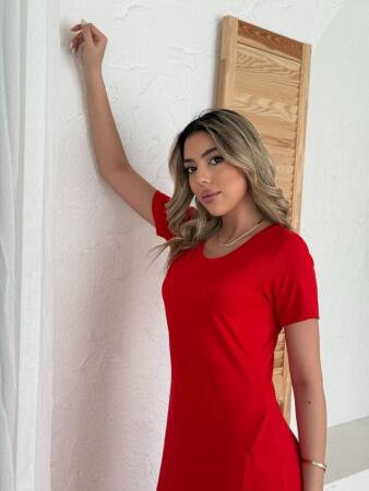 Kadın Kısa Kollu V Yaka Maxi Boy Elbise 124 Cm - ANGELINO BuyukBedeniz (1)