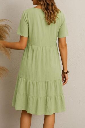 Kadın Kısa Kollu V Yakalı Fırfırlı Bürümcük Elbise - 3