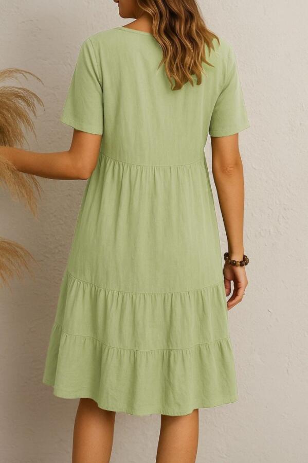 Kadın Kısa Kollu V Yakalı Fırfırlı Bürümcük Elbise - 3