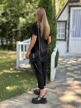 Kadın Kısa Kollu V Yakalı Iki Iplik Bluz Ve Pantolon Ikili Takım - 15