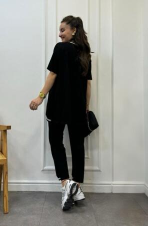 Kadın Kısa Kollu V Yakalı Iki Iplik Bluz Ve Pantolon Ikili Takım - 18